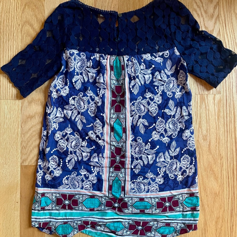 Floral Lace Dress with Geometric Accents